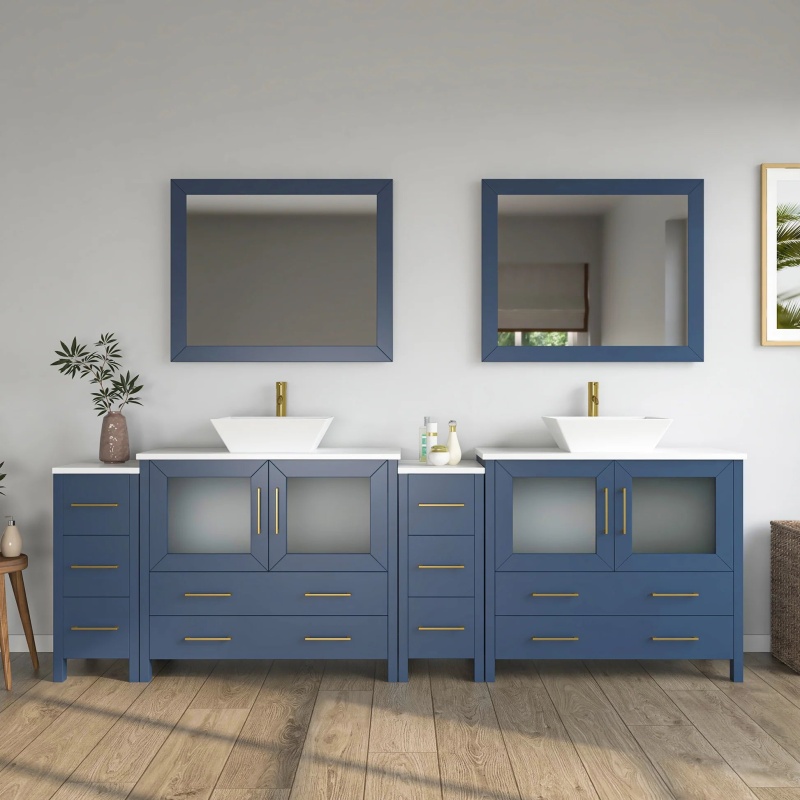 Cvc Vintage Green Solid Wood With White Engineered Marble Top And Mirror Cvc36 Bathroom Cabinet - 96" X 18.5" X 36" - Vintage Green