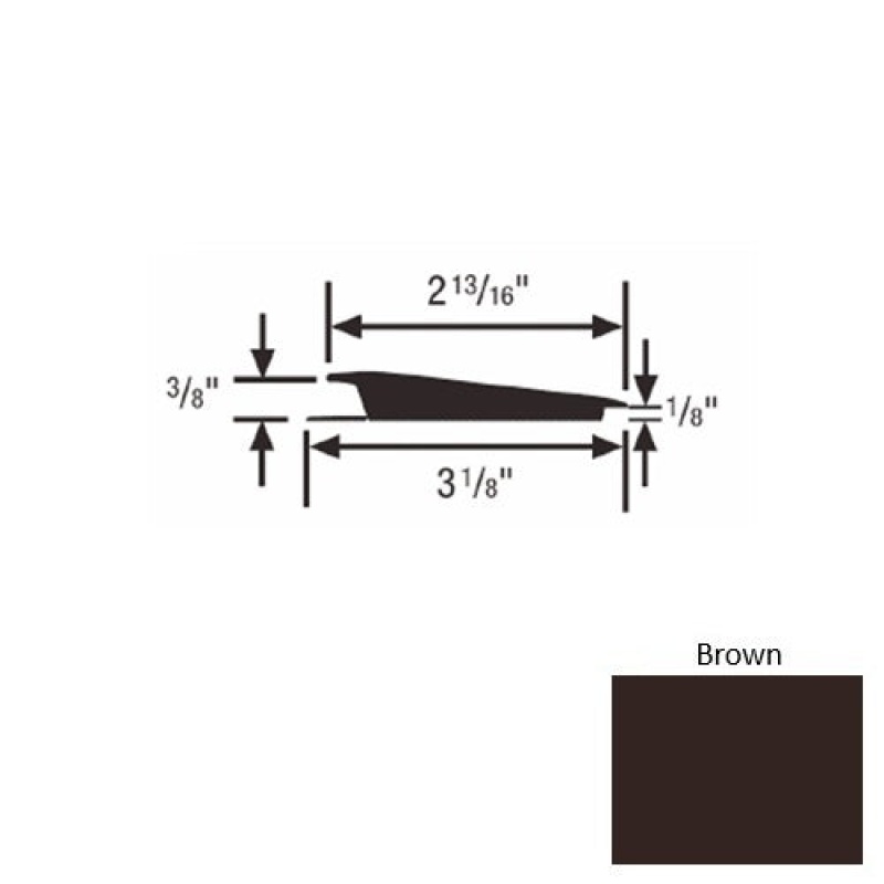 Solid 67 Brown Rubber Rolling Traffic Transition - 3 1/8" X 9 Ft (108") X 3/8" - 1/8"