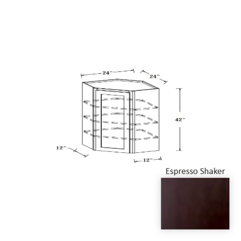 Espresso Shaker Wood Kitchen Diagonal Corner Wall Cabinet - 24" X 12" X 42" - Espresso Shaker