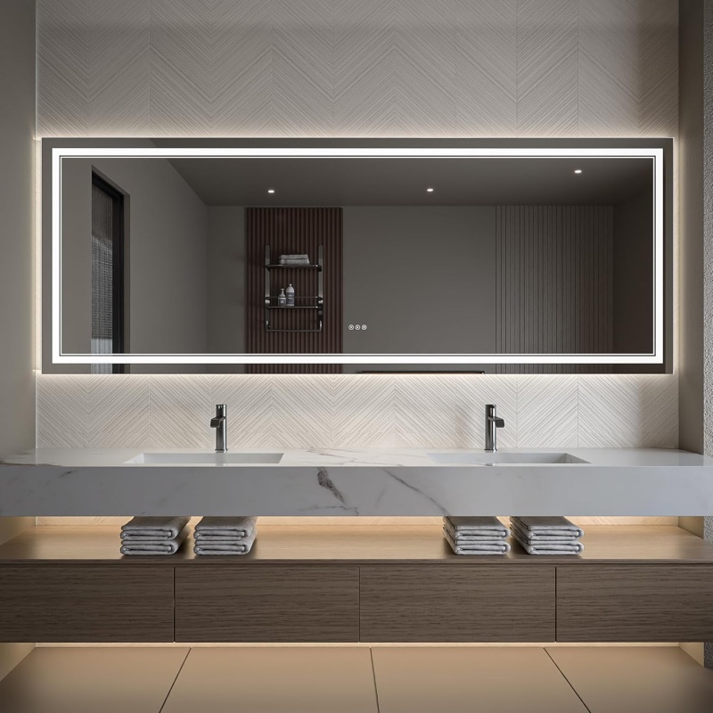 Clear Glass Wall Led Bathroom Mirror - 96" X 36" - Clear