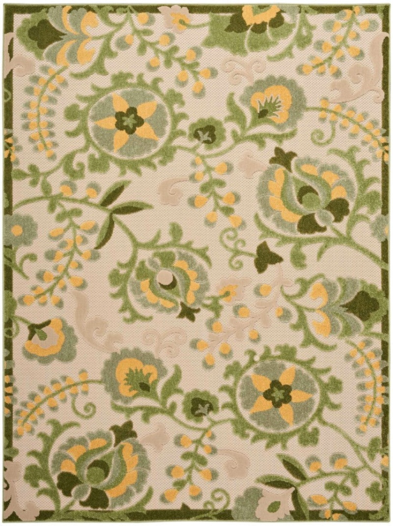Aloha Ivory Green Contemporary Area Rug