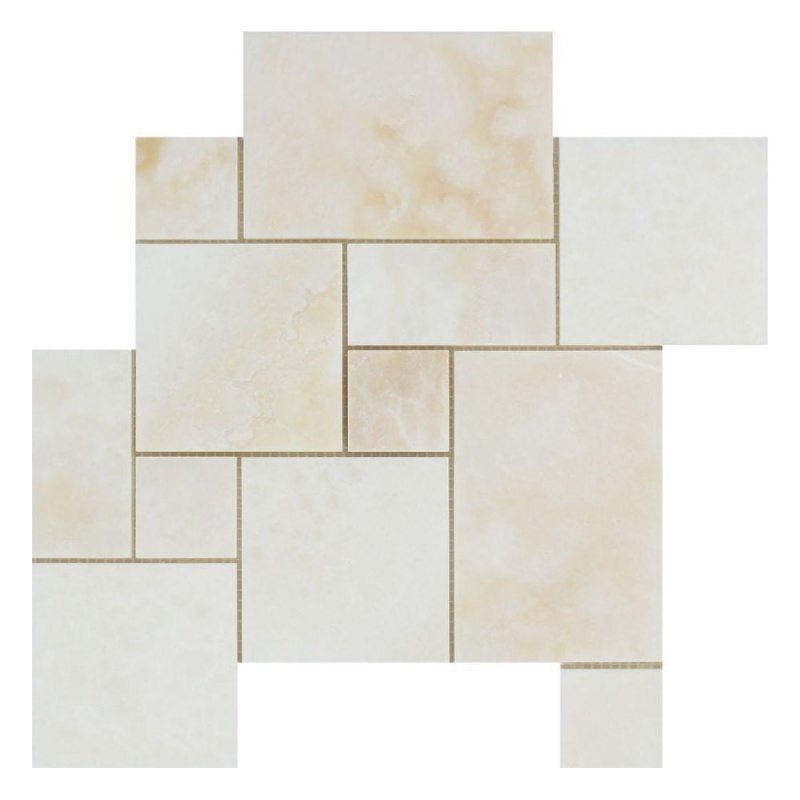 White Cross Cut Onyx Mosaic – Opus Mini Pattern – Polished