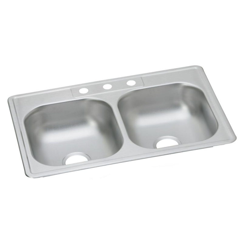 D233213 Dayton Stainless Steel Drop In Double Bowl Kitchen Sink - 33" X 21 1/4" X 6 9/16" With 3 Holes - Stainless Steel