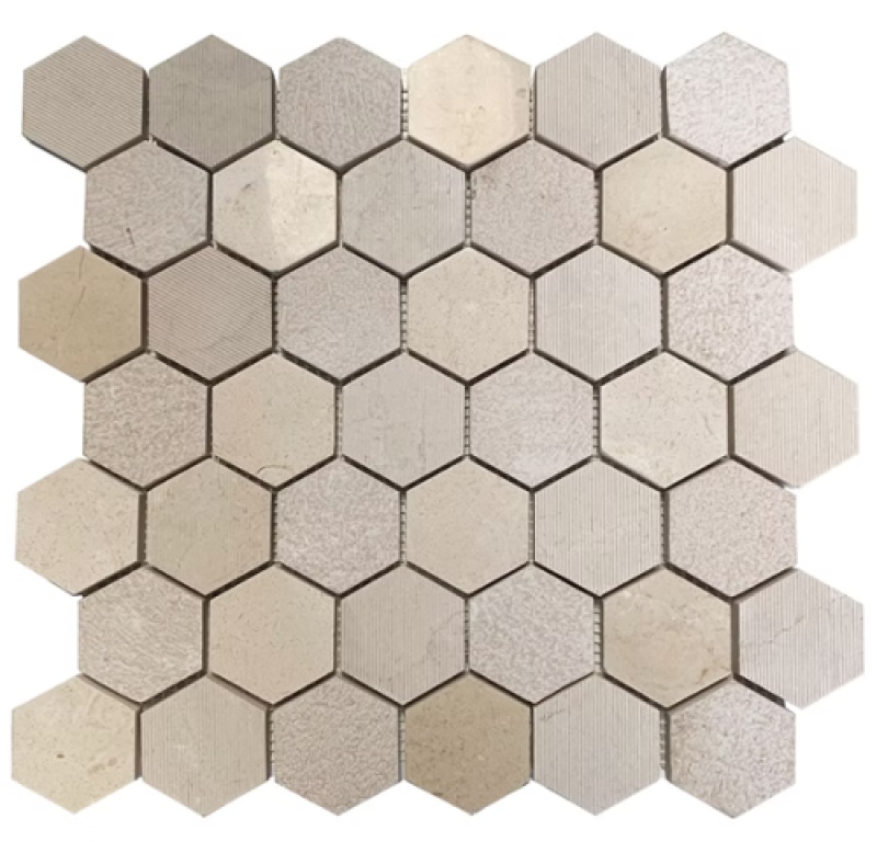 Crema Marfil Marble Mosaic - 2" Hexagon - Multi Finish