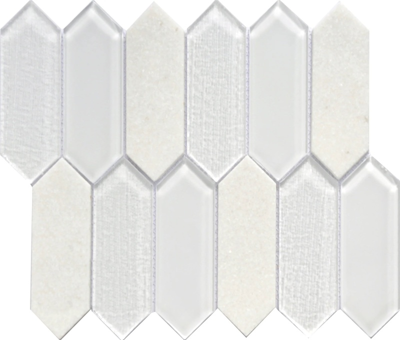 Angel White Marble & Glass Mosaic - Picket Fence