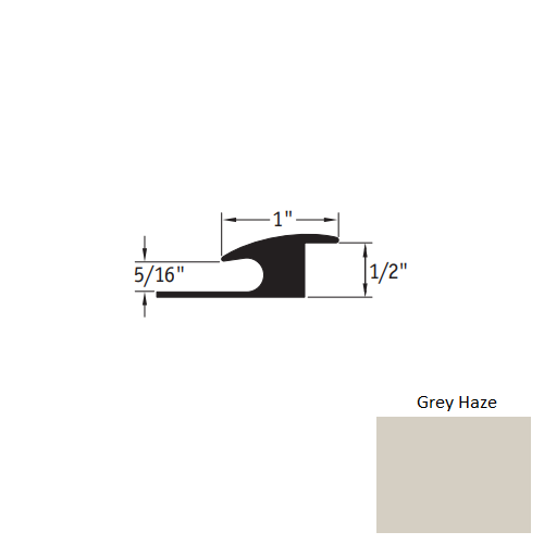 Johnsonite Grey Haze Vinyl Moulding / Trim - 1" X 12 Ft (144") X 5/16" - 1/2" Adaptor - Adaptor