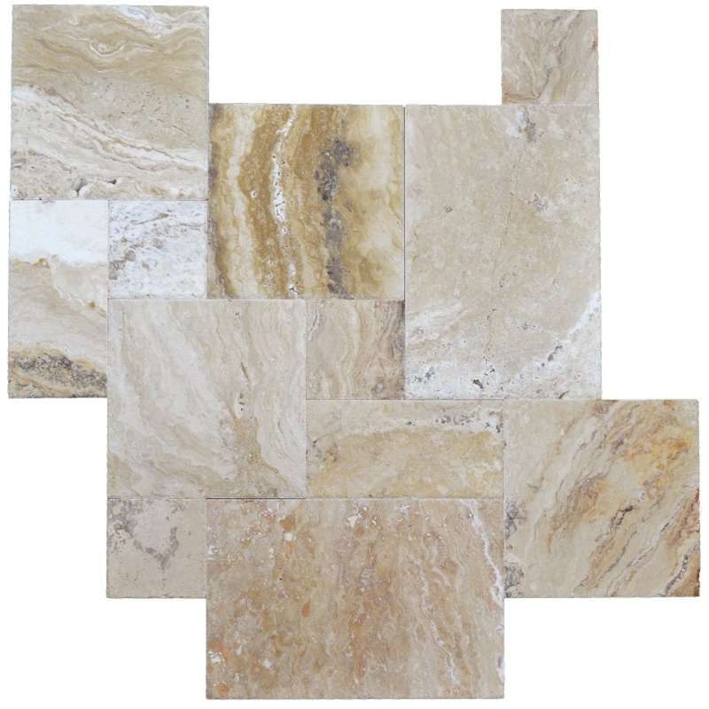 Leonardo Travertine French Versailles Pattern - Chiseled & Brushed - Various Sizes
