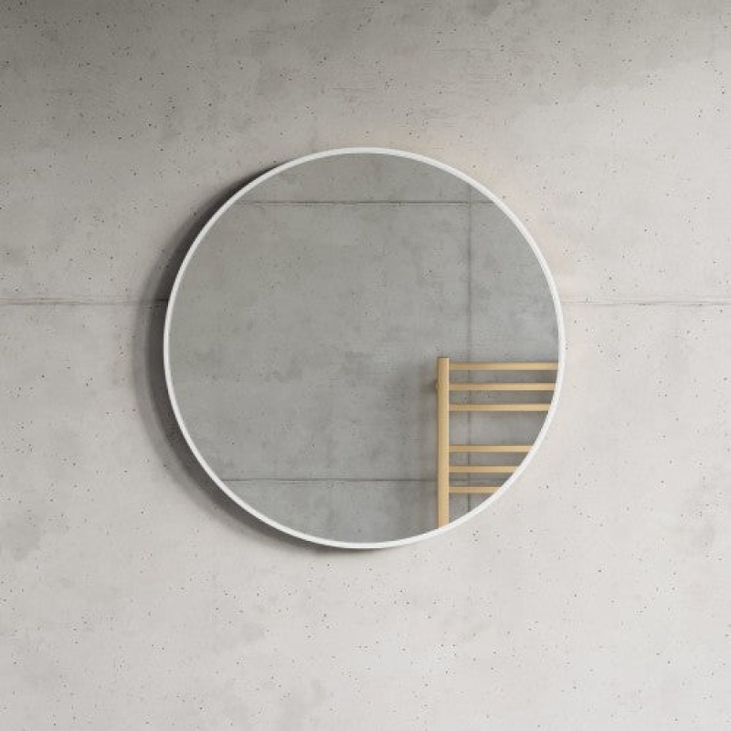 Matt White Aluminum & Glass Framed Wall Bathroom Mirror - 24" X 24" - Matt White