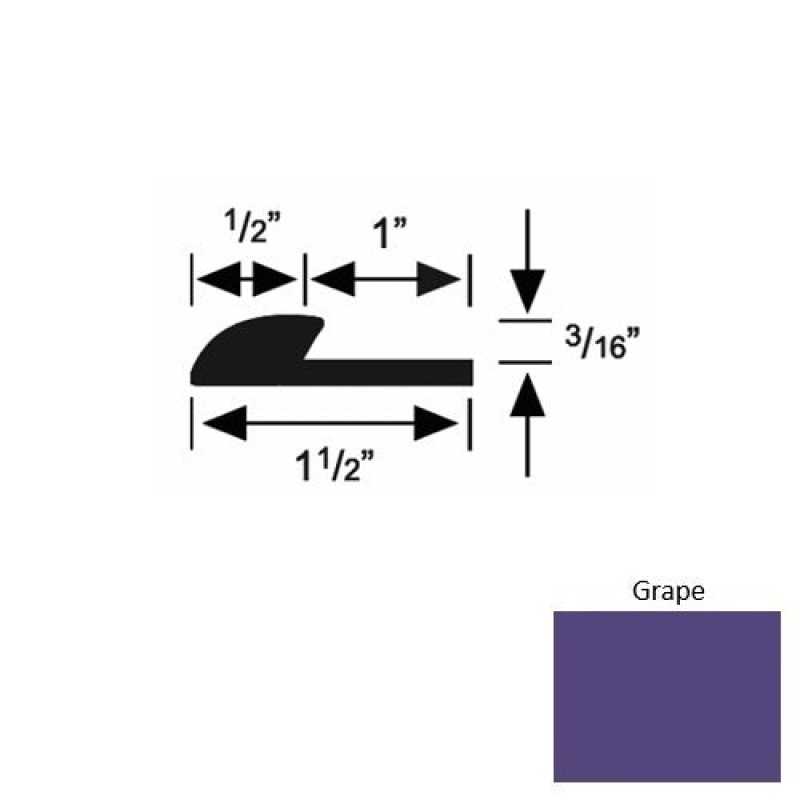 Solid 34 Grape Rubber Underlap Carpet Edge - 1 1/2" X 9 Ft (108") X 3/16"