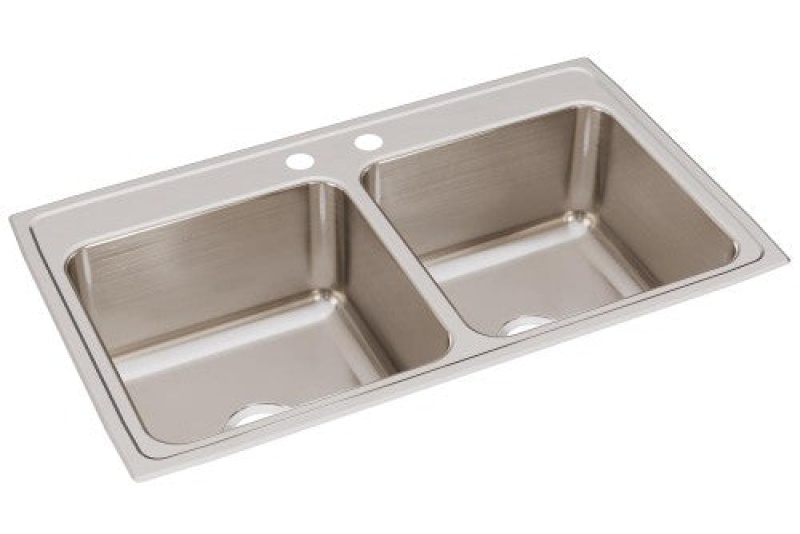Dlr3722102 Lustertone Classic Stainless Steel Drop In Double Bowl Kitchen Sink - 37" X 22" X 10 1/8" With 2 Holes - Stainless Steel