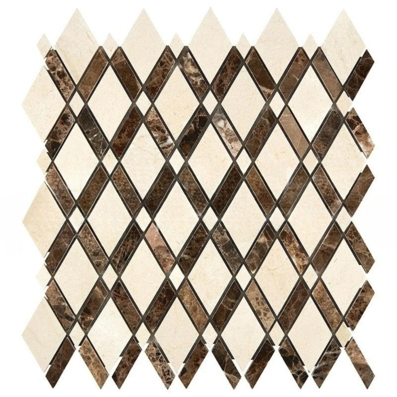 Crema Marfil Marble Mosaic - Lattice With Emperador Dark