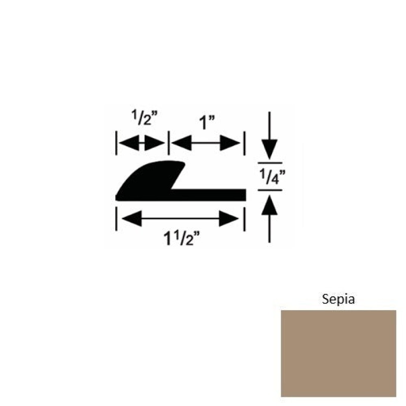 Solid 35 Sepia Rubber Underlap Carpet Edge - 1 1/2" X 9 Ft (108") X 1/4"