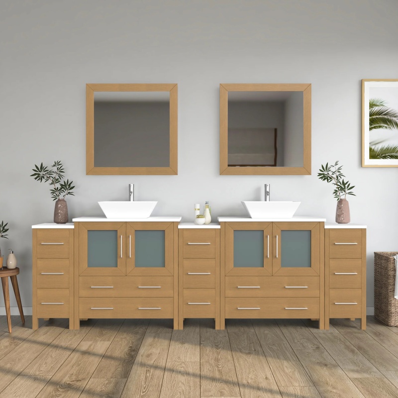 Cvc Natural Oak Solid Wood Bathroom Cabinet - 96" X 18.5" X 36" - Natural Oak