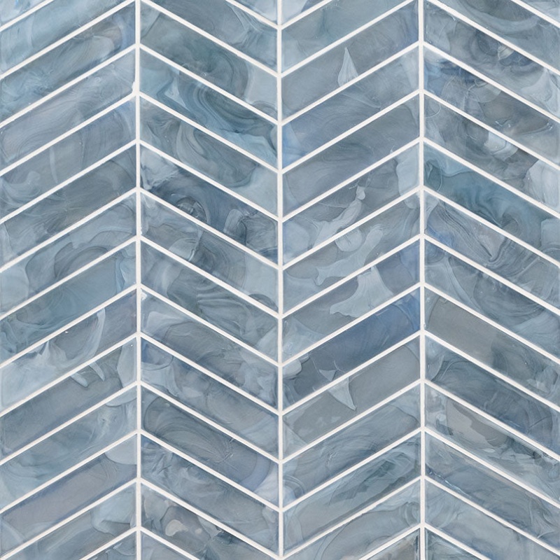 Blue Shimmer Glass Mosaic - Chevron - Glossy