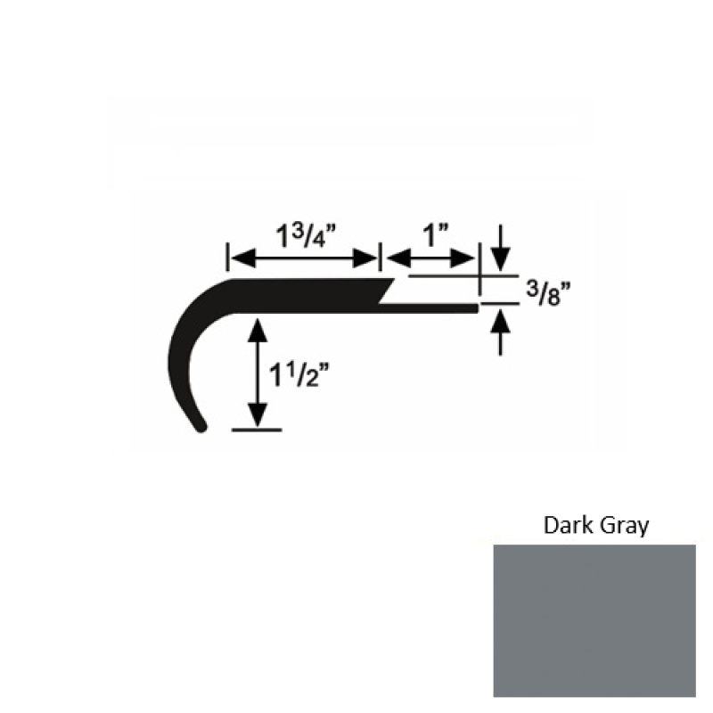 Solid 12 Dark Gray Rubber Single Flange Carpet Stair Nosing