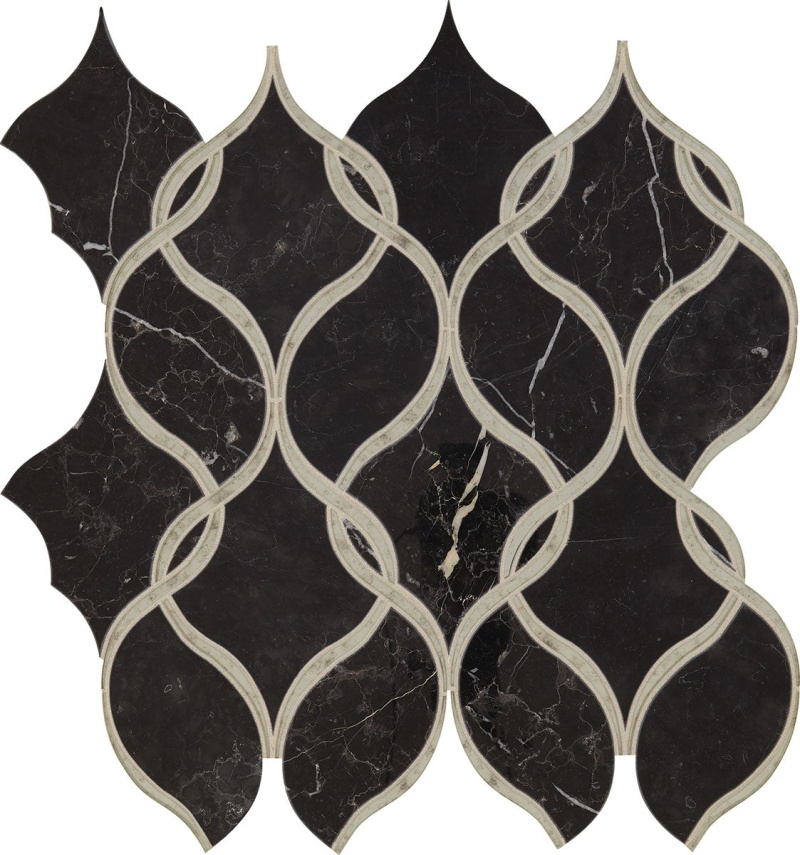 Lavaliere Nero Marquina With Antique Mirror Mixed Mosaic - Intertwining Arabesque - Polished