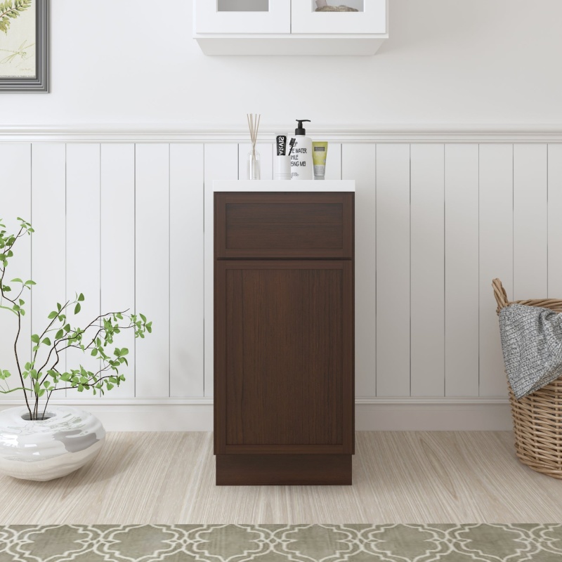 Cvd Brown Solid Wood Bathroom Cabinet - 15" X 21" X 32.5" - Brown