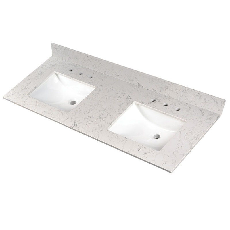Carrara Sky Polished Engineered Marble Vanity Top With Built In Sink - 61" X 22" - Polished