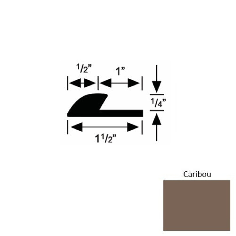 Solid 35 Caribou Rubber Underlap Carpet Edge - 1 1/2" X 9 Ft (108") X 1/4"