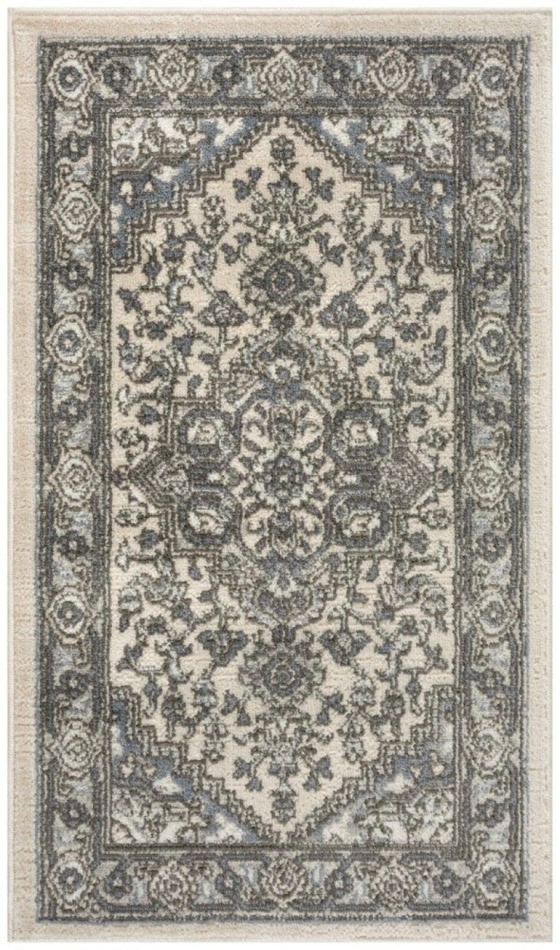 Quarry Ivory Blue Qua05 Polypropylene & Polyester Bohemian Area Rug - 10 Ft Runner - Ivory Blue