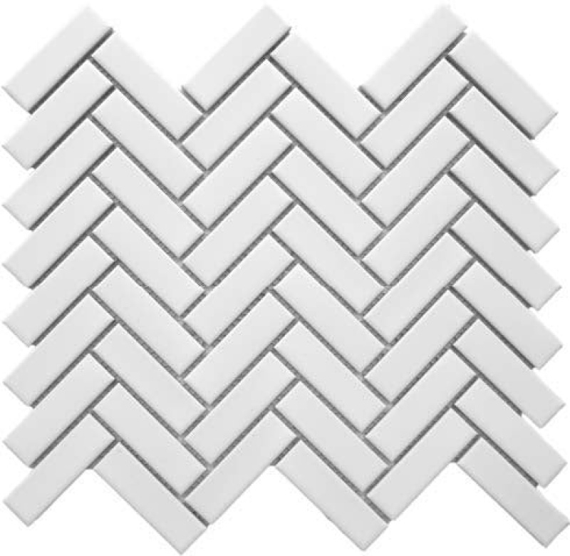 White Porcelain Mosaic - 1" X 3" Herringbone - Matte