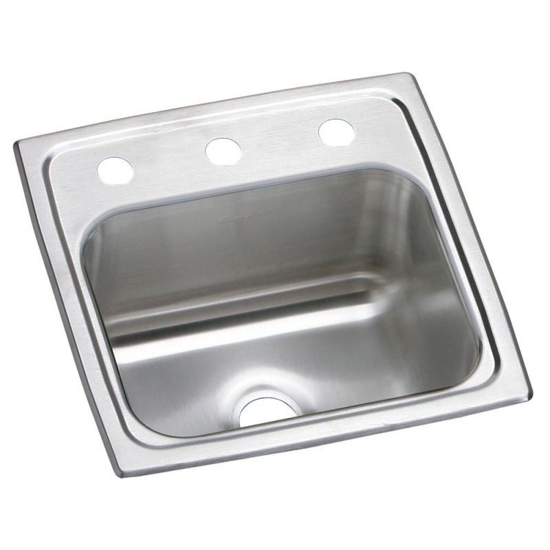 Elkay Celebrity Stainless Steel Drop-In Single Bowl Bar Sink, 15" x 15" x 6 1/8", 3 Holes