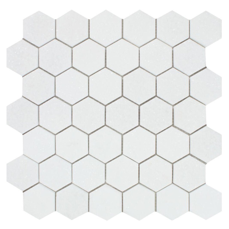 Thassos White Marble Mosaic - 2" Hexagon