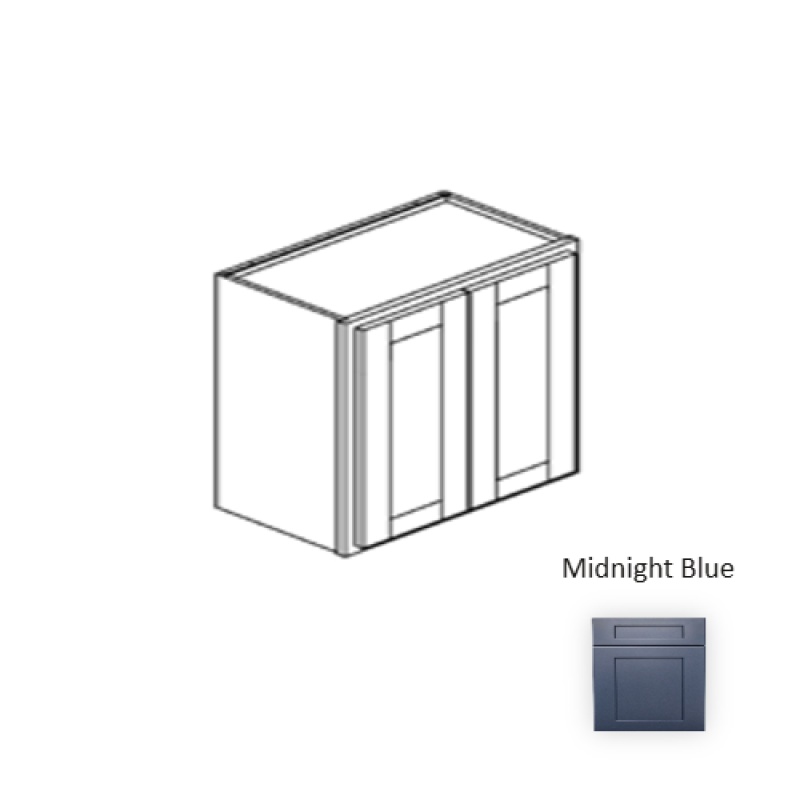 Mb.W3042 Framed Shaker Signature Midnight Blue Natural Clear Coat Wood Kitchen Wall Cabinet - 30" X 42" X 12" - Natural Clear Coat