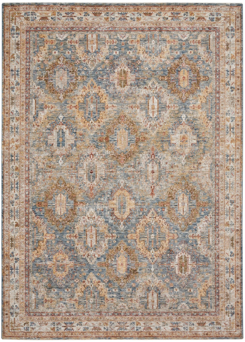 Blue Polyester Vintage Area Rug 9 Ft x 13 Ft