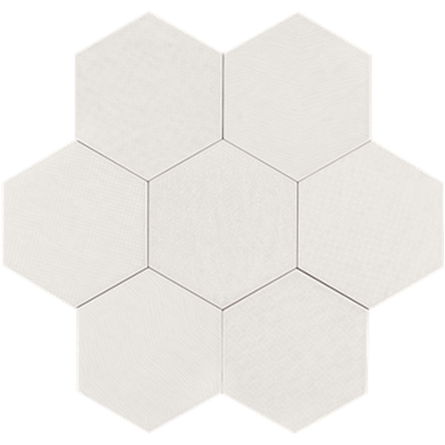 Albatross Cream Deco Ceramic Tile - Glossy - 7" x 8" Hexagon