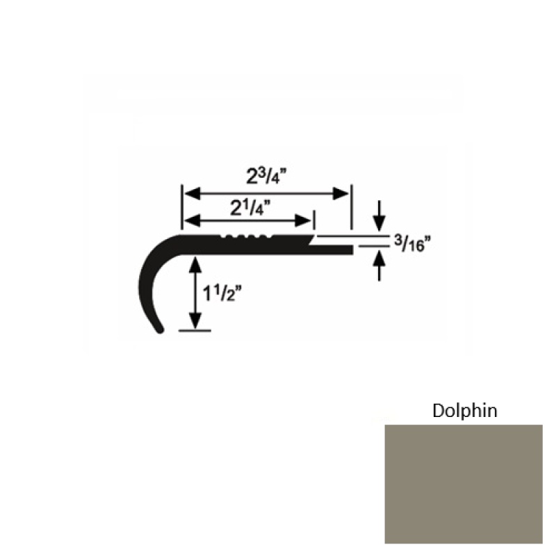 Solid 08 Dolphin Rubber Underlap Stair Nosing (Rd) - 2 3/4" X 9 Ft (108")