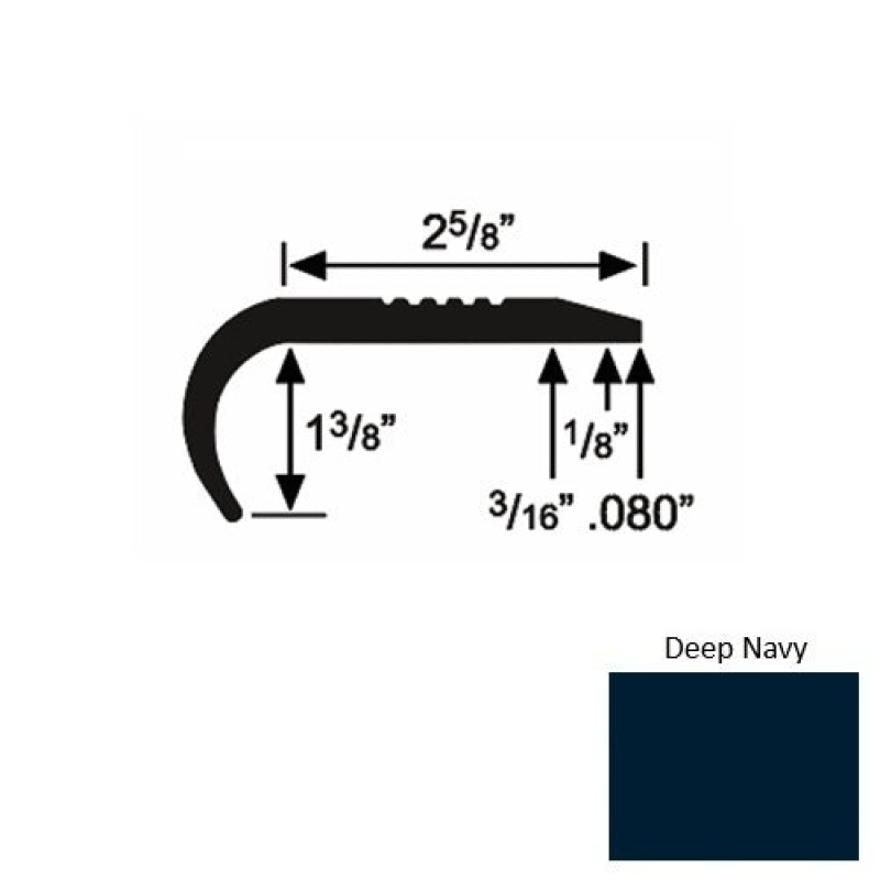 Solid 04 Deep Navy Rubber Residential Stair Nosing (Rd) - 2 5/8" X 9 Ft (108")