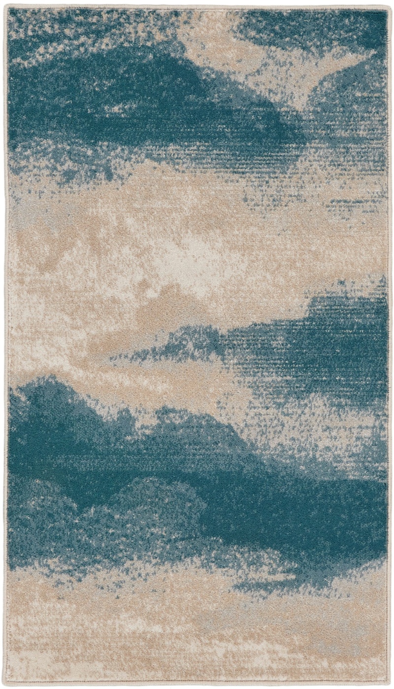 Ivory / Teal Modern Area Rug 26" x 45"