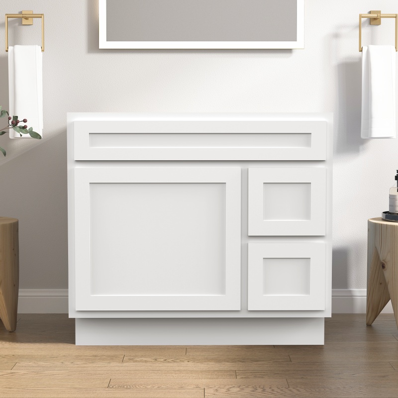 Cvd White Solid Wood Right Drawer Bathroom Cabinet