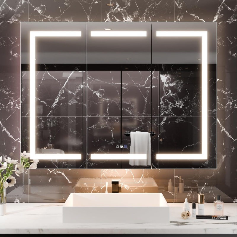 Clear Aluminum Recessed / Surface Mount Led Medicine Cabinet - 48" X 36" - Clear