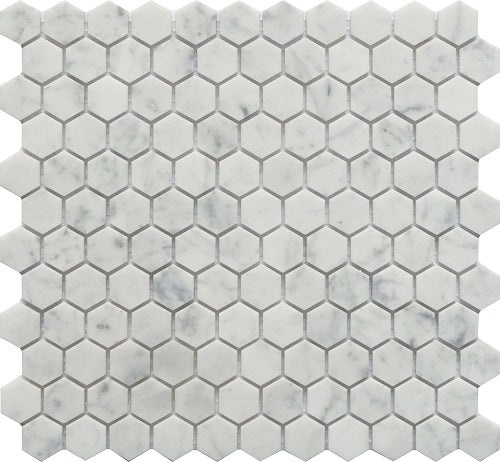 Rock Art Carrara Marble Stone & Glass Mosaic - 1" X 1" - Polished