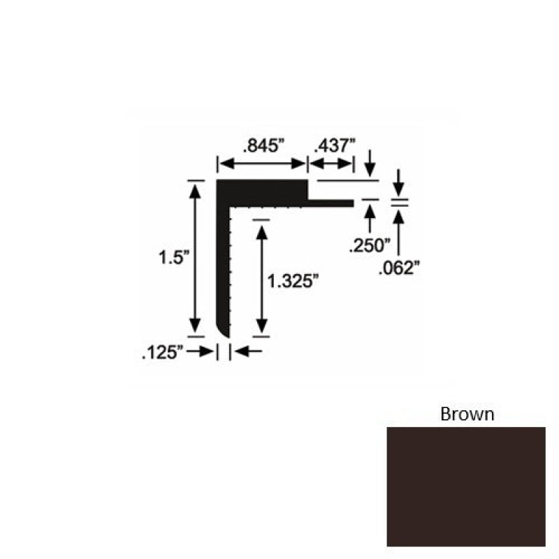 Solid 57 Brown Rubber Landing Trim - 1 1/2" x 98"