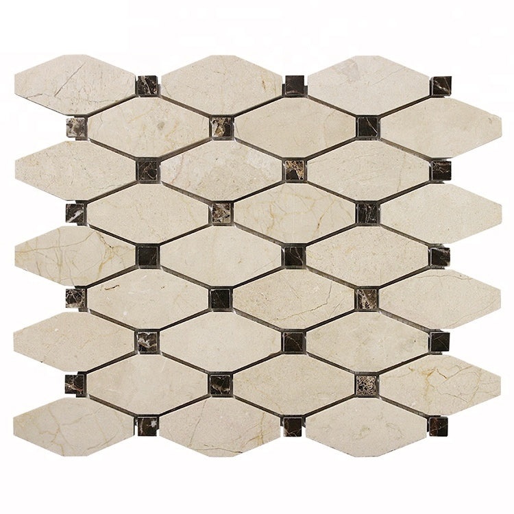 Crema Marfil Marble Mosaic - Elongated Octagon With Emperador Dark Dots