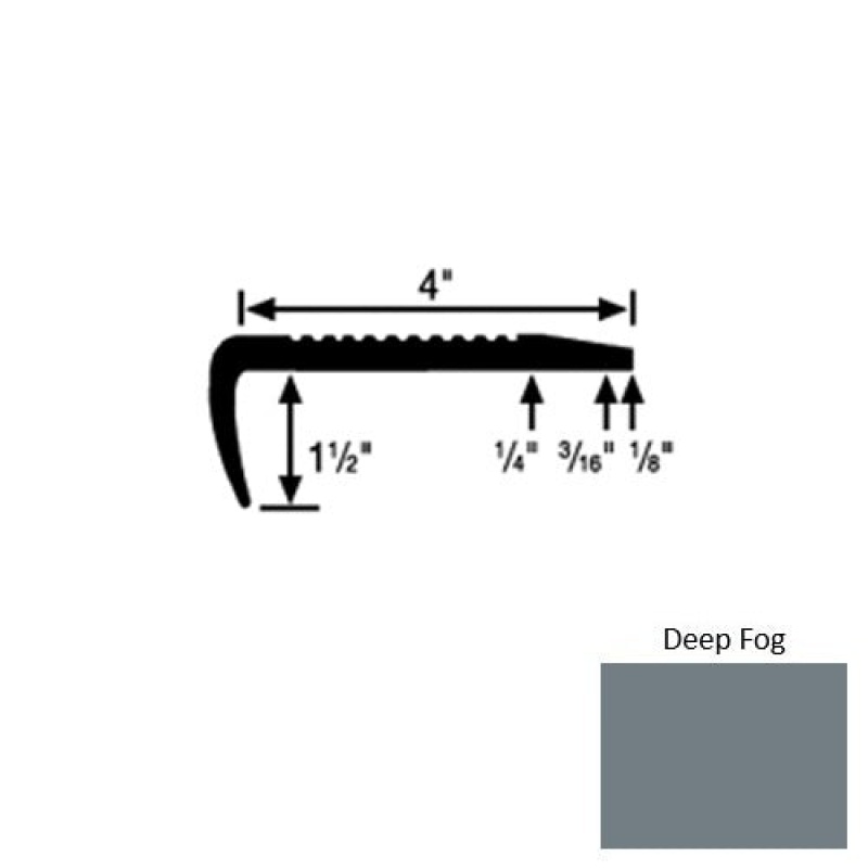 Solid 01 Deep Fog Rubber Commercial Stair Nosing with 2" Abrasive Strip (Sq) – 4" x 9 Ft (108")