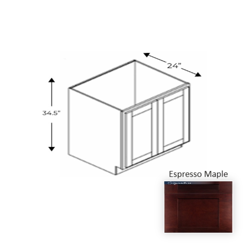 Ess.B24fhd Framed Shaker Classic Espresso Maple Natural Clear Coat Wood Kitchen Base Cabinet - 24" X 34.5" X 24" - Natural Clear Coat