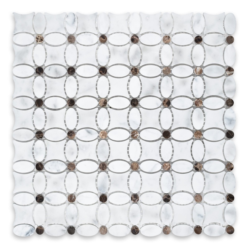 White Carrara Marble Mosaic - Flower With Brown Dots