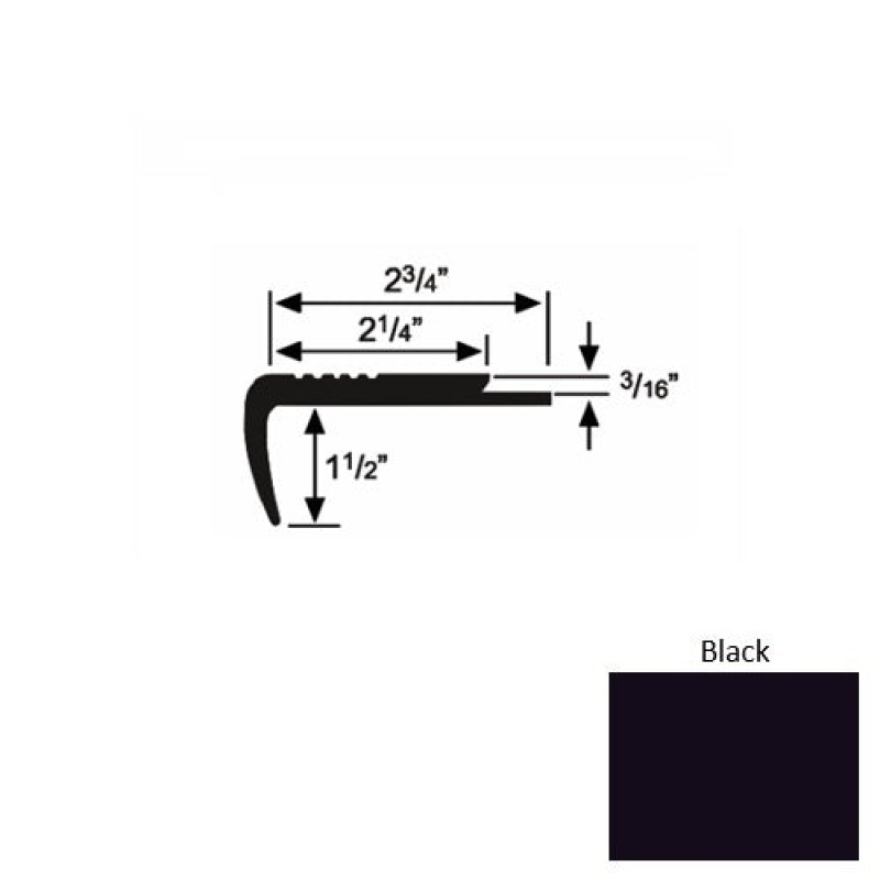 Solid 07 Black Rubber Underlap Carpet Stair Nosing (Sq) - 2 3/4" X 9 Ft (108")