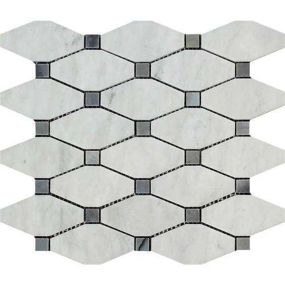 White Carrara Marble Mosaic - Elongated Octagon With Gray Dots