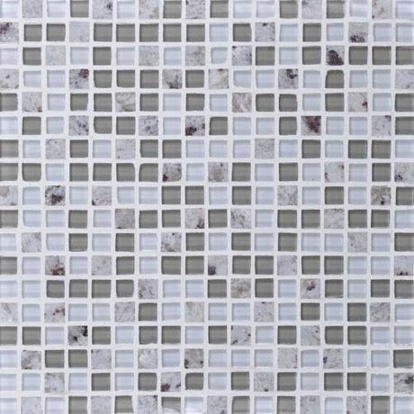 Granite Radiance Kashmir White Blend Granite & Glass Mosaic - 5/8" X 5/8" - Polished
