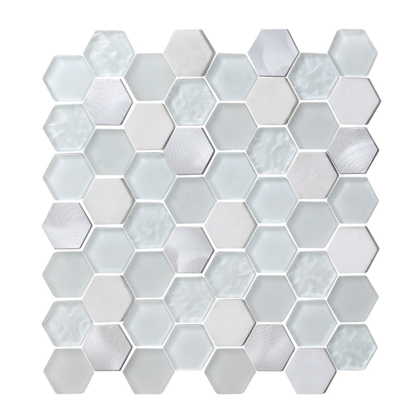 Finish Line Pearl Metallic Blend Mixed Mosaic - 2" Hexagon - Glossy & Matte