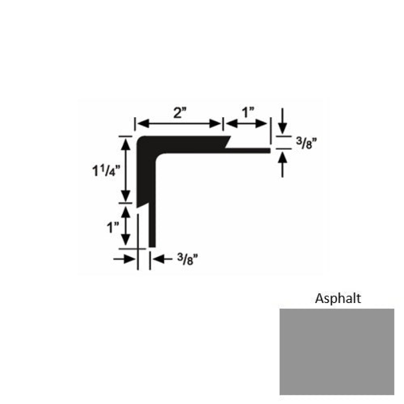 Solid 15 Asphalt Rubber Double Flange Carpet Stair Nosing (Sq) - 2" X 9 Ft (108")