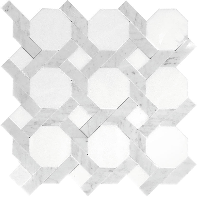 Mykonos Thassos / Carrara Marble Mosaic - Paros - Polished