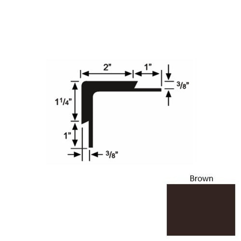Solid 15 Brown Rubber Double Flange Carpet Stair Nosing (Sq) - 2" X 9 Ft (108")