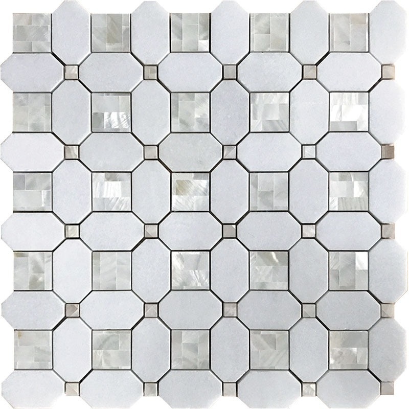 Alaska Thassos / Shell Mixed Mosaic - Alaskan Pearl - Polished