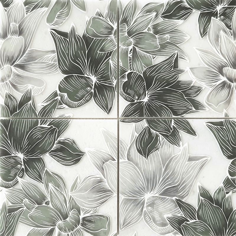 Skalini Line Flora Bloom Green Marble Mosaic Tile